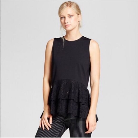 Who What Wear Black Sleeveless Lace Peplum Top, Size Small - Picture 1 of 6